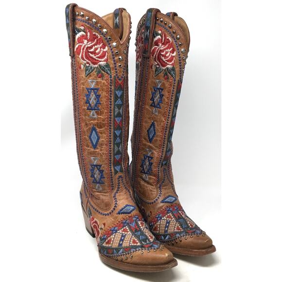 Allen’s Azulado Regina Sandstone Women's Size 7B Snip Toe Western Cowboy Boots - Picture 2 of 6